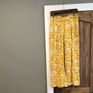 By Anthropologie Mustard Yellow Floral Wide Leg Pants